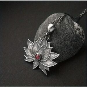 Lotus Flower Silver Ruby Pendant Necklace